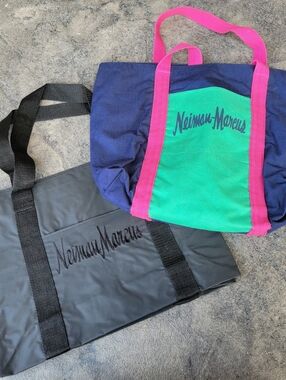 Vintage Neiman Marcus Two-Piece Tote Set in Navy, Green & Hot Pink , Black Tote